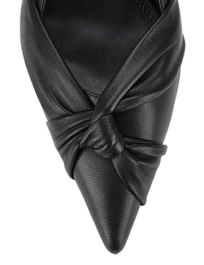 Women's black leather slingback kitten heel with knot detailling