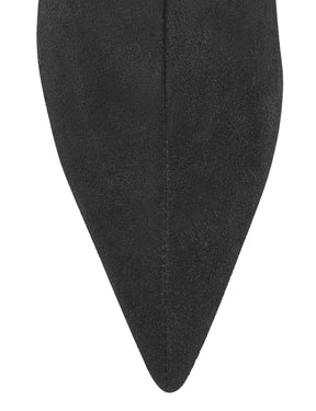 Women's black leather suede knee high boot with kitten heel and pointed toe 