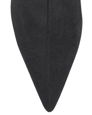 Women's black leather suede knee high boot with kitten heel and pointed toe 
