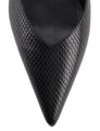 Women's slingback kitten heel in black embossed croc leather with pointed toe and v shaped throat and elastic fastening