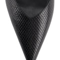 Women's slingback kitten heel in black embossed croc leather with pointed toe and v shaped throat and elastic fastening