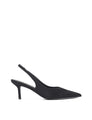 Women's black suede leather stiletto kitten heel slingback pump with elasticated closure, pointed toe and v-cut vamp 