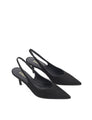 Women's black suede leather stiletto kitten heel slingback pump with elasticated closure, pointed toe and v-cut vamp 