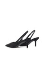 Women's black suede leather stiletto kitten heel slingback pump with elasticated closure, pointed toe and v-cut vamp 