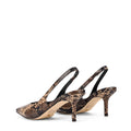 Women's brown snake leather slingback kitten heel with elasticated fastening and v cut throat