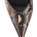 Women's brown snake leather slingback kitten heel with elasticated fastening and v cut throat