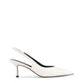 Women's slingback kitten heel in white croc leather with pointed toe and v shaped throat and elastic fastening