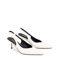Women's slingback kitten heel in white croc leather with pointed toe and v shaped throat and elastic fastening