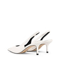 Women's slingback kitten heel in white croc leather with pointed toe and v shaped throat and elastic fastening