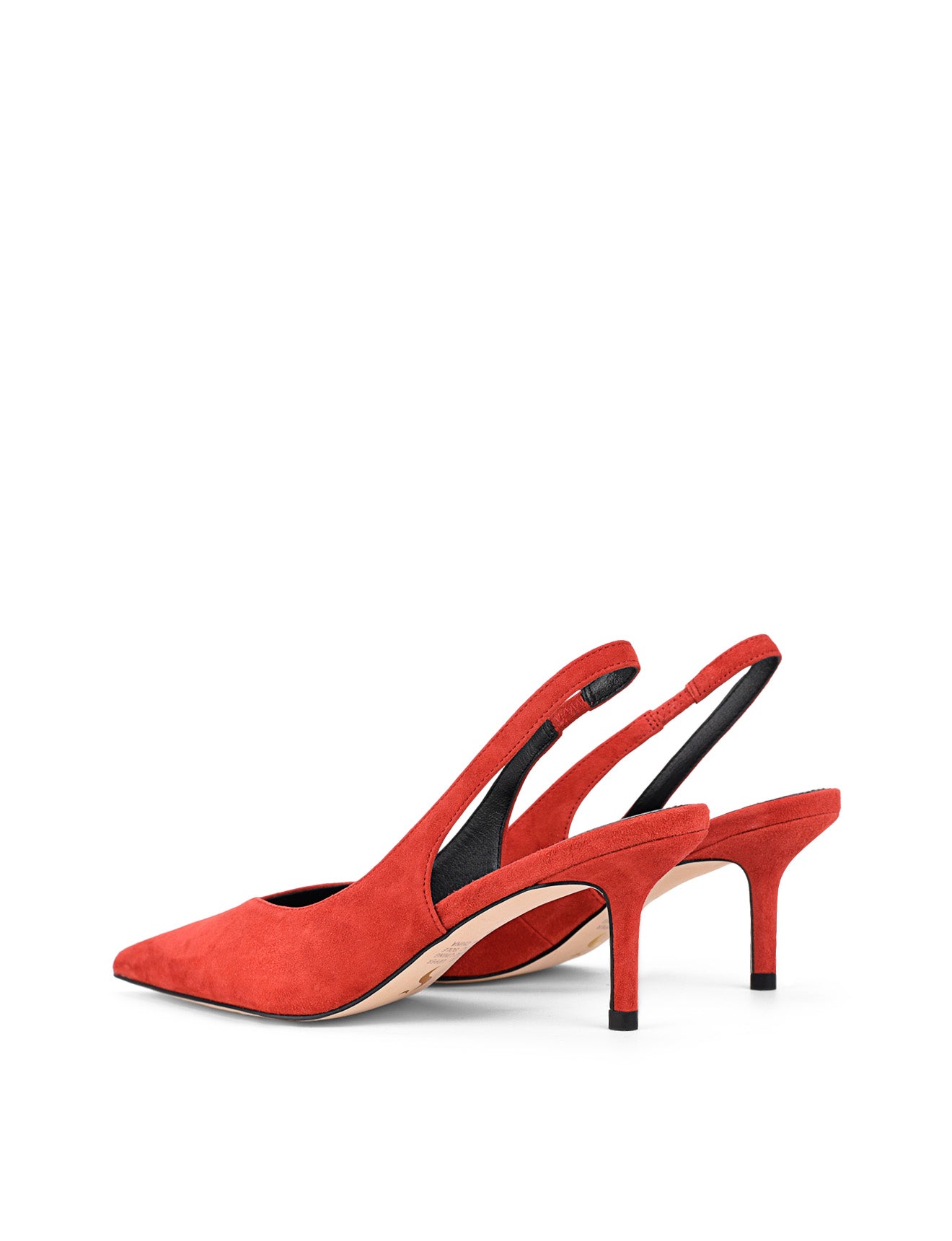 Women's slingback kitten heel in red suede leather with pointed toe and v shaped throat and elastic fastening