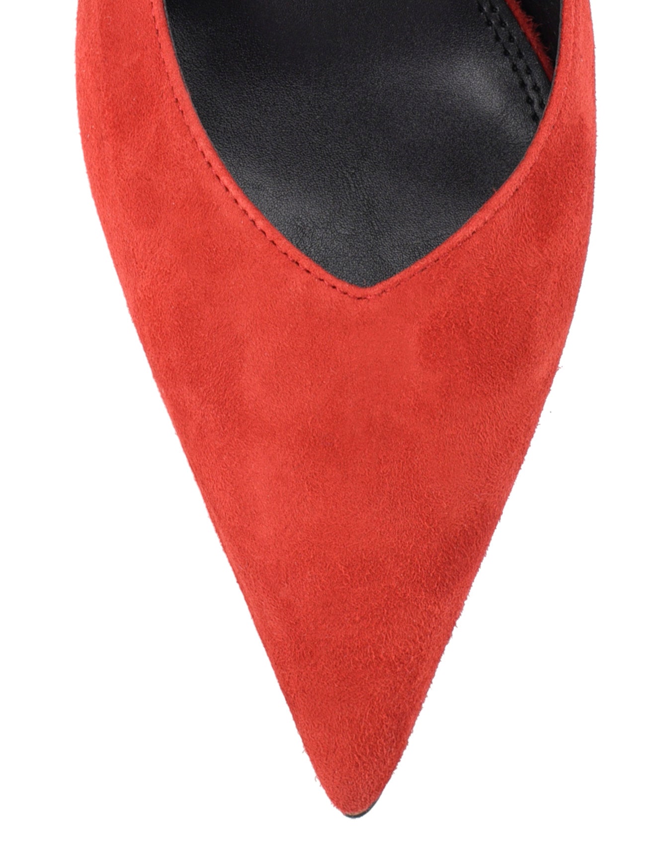 Women's slingback kitten heel in red suede leather with pointed toe and v shaped throat and elastic fastening