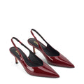 Women's red wine patent leather slingback kitten heels with pointed toe and v-cut throat