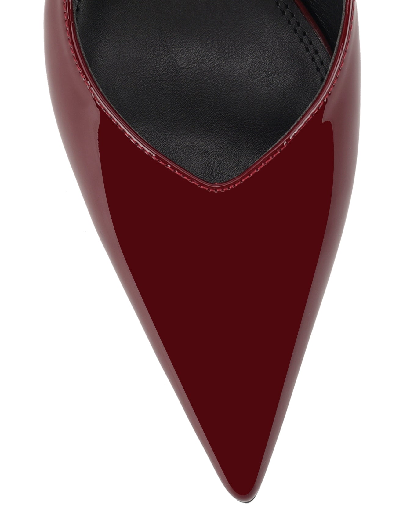 Women's red wine patent leather slingback kitten heels with pointed toe and v-cut throat
