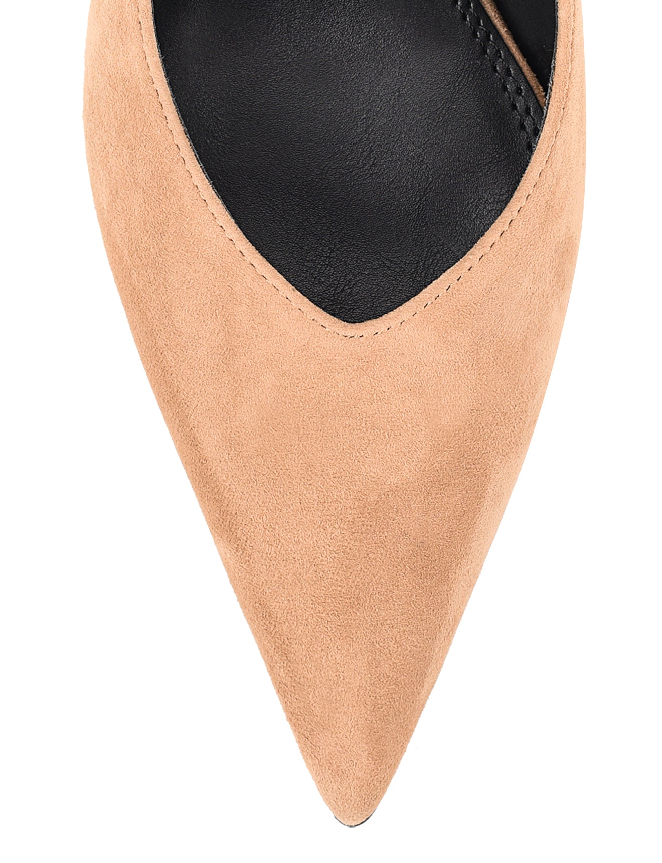 Women's camel tan suede slingback kitten heels with elastic closure and pointed toe