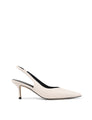 Women's white leather slingback kitten heel pump with elasticated fastening and pointed toe