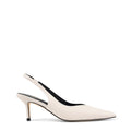 Women's white leather slingback kitten heel pump with elasticated fastening and pointed toe