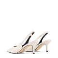 Women's white leather slingback kitten heel pump with elasticated fastening and pointed toe