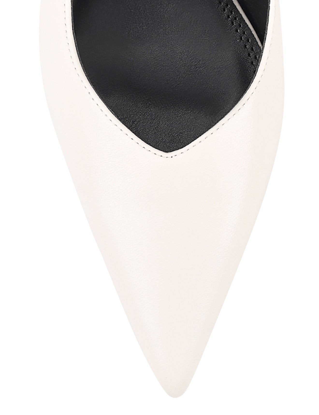 Women's white leather slingback kitten heel pump with elasticated fastening and pointed toe