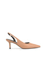 Women's almond tan leather dorsay heel with elasticated slingback and pointed toe