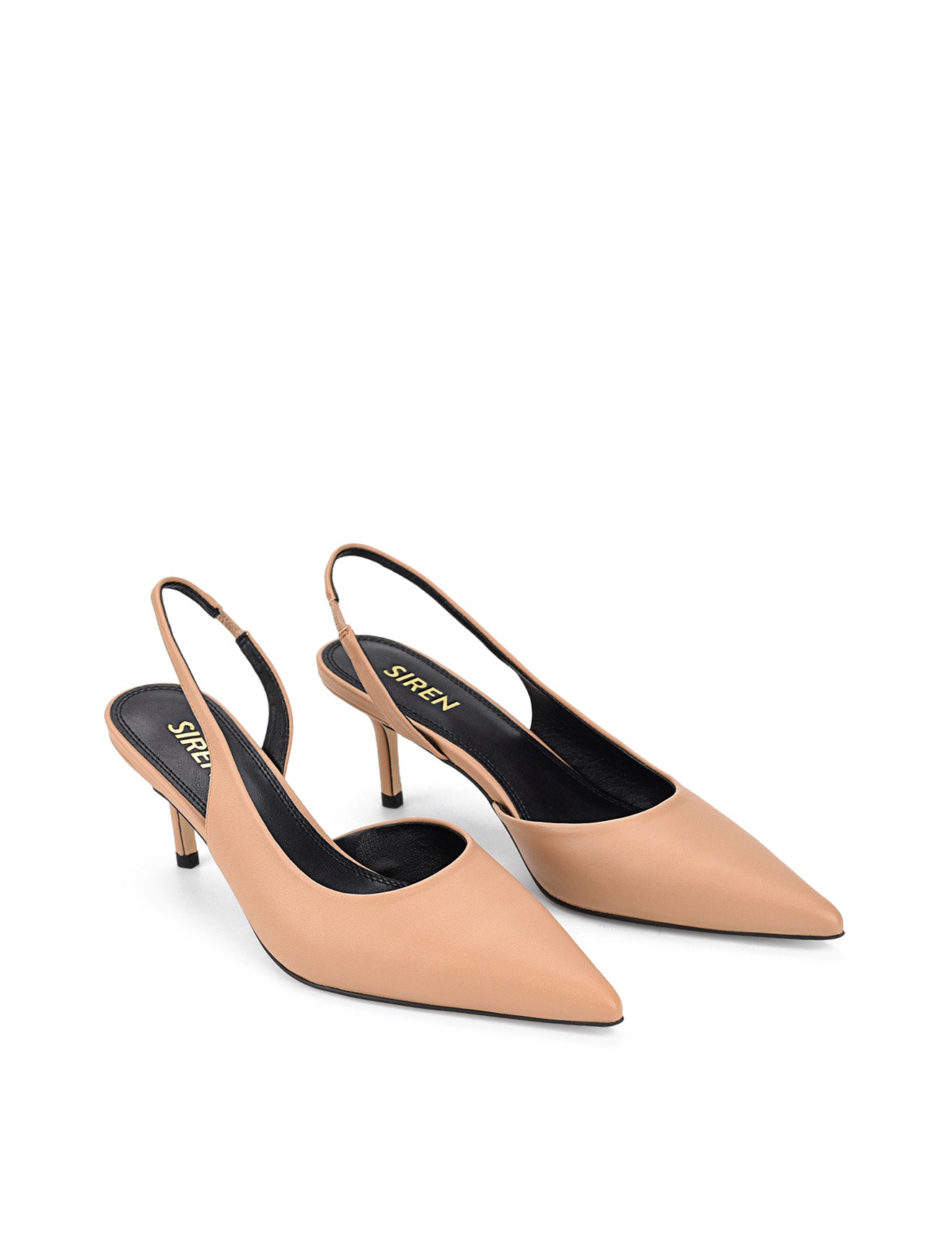 Women's almond tan leather dorsay heel with elasticated slingback and pointed toe