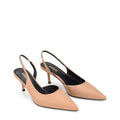Women's almond tan leather dorsay heel with elasticated slingback and pointed toe