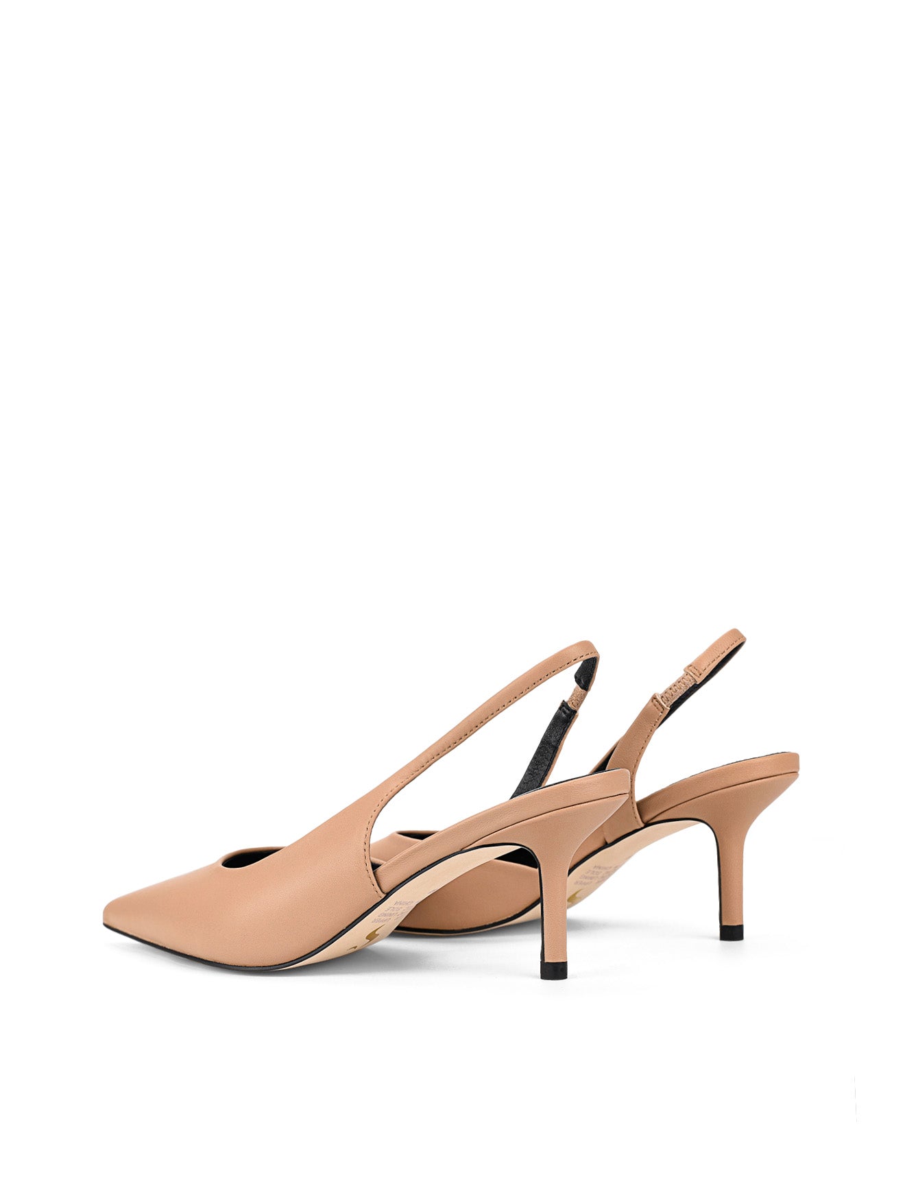 Women's almond tan leather dorsay heel with elasticated slingback and pointed toe