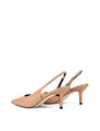Women's almond tan leather dorsay heel with elasticated slingback and pointed toe