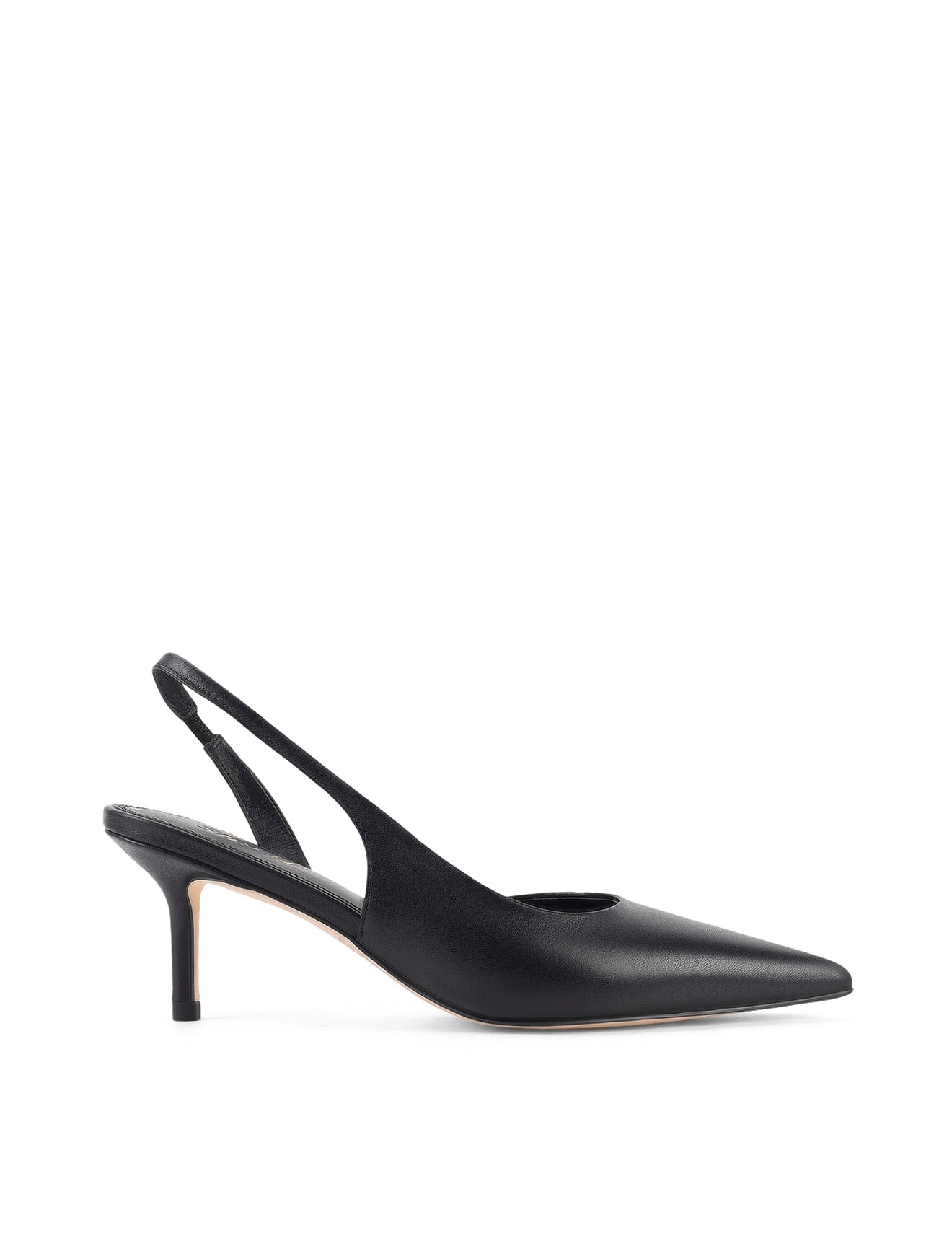 Women's black leather dorsay heel with elasticated slingback and pointed toe