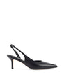 Women's black leather dorsay heel with elasticated slingback and pointed toe