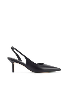 Women's black leather dorsay heel with elasticated slingback and pointed toe