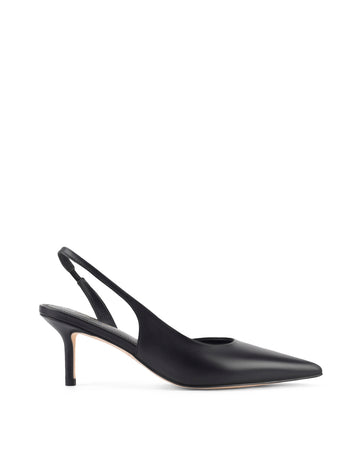 Women's black leather dorsay heel with elasticated slingback and pointed toe