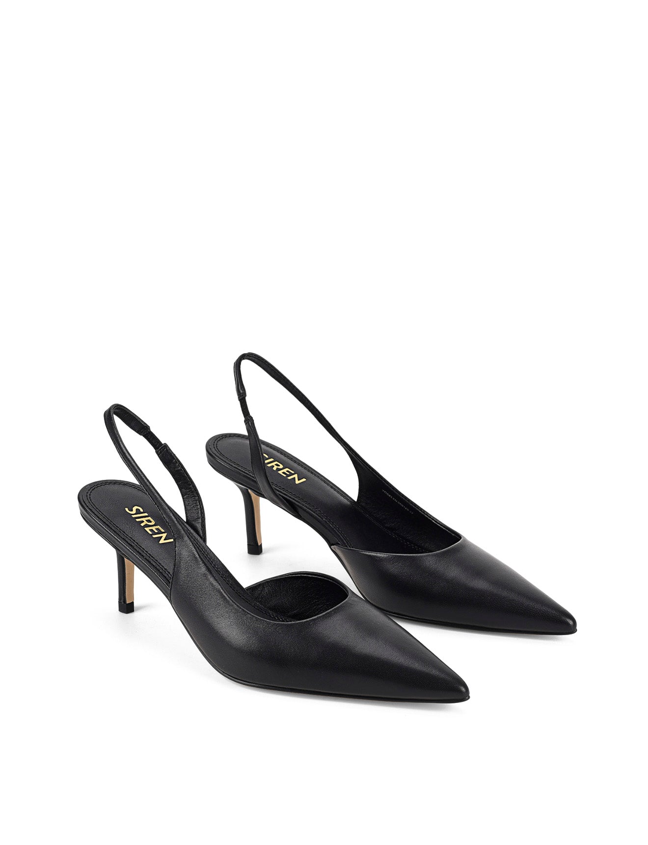 Women's black leather dorsay heel with elasticated slingback and pointed toe