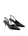 Women's black leather dorsay heel with elasticated slingback and pointed toe