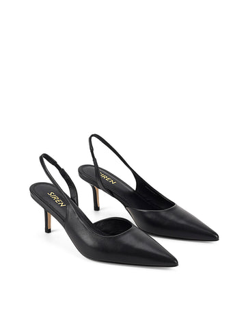 Women's black leather dorsay heel with elasticated slingback and pointed toe