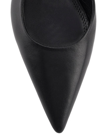 Women's black leather dorsay heel with elasticated slingback and pointed toe