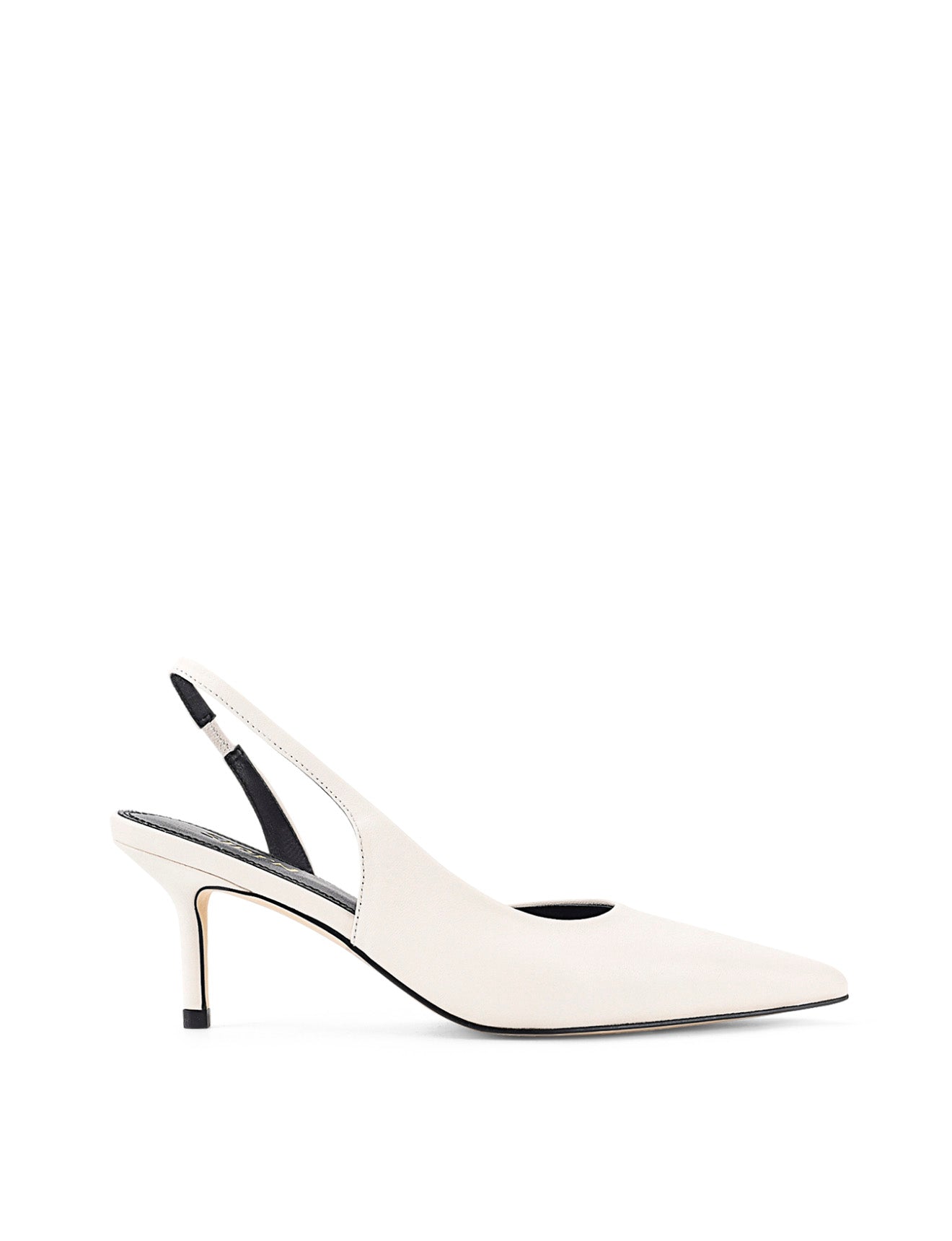 Women's white leather dorsay heel with elasticated slingback and pointed toe