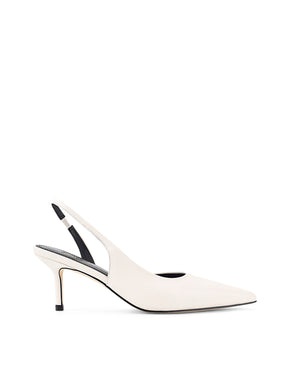 Women's white leather dorsay heel with elasticated slingback and pointed toe