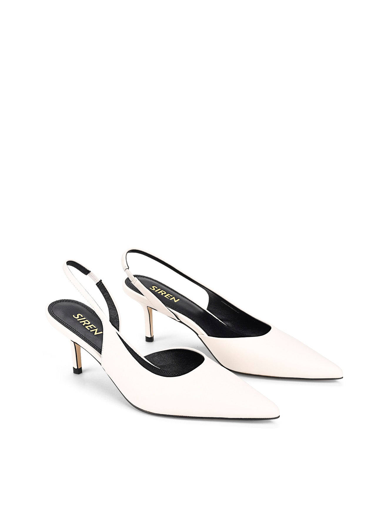 Women's white leather dorsay heel with elasticated slingback and pointed toe