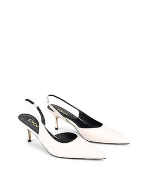 Women's white leather dorsay heel with elasticated slingback and pointed toe
