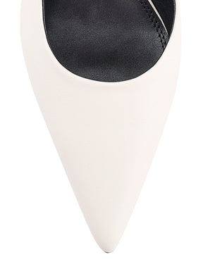 Women's white leather dorsay heel with elasticated slingback and pointed toe