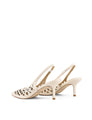 Women's cream white slingback kitten heel laser cut upper, pointed toe, elastic slingback