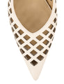 Women's cream white slingback kitten heel laser cut upper, pointed toe, elastic slingbackg