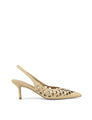 Women's custard butter yellow slingback kitten heel laser cut upper, pointed toe, elastic slingback
