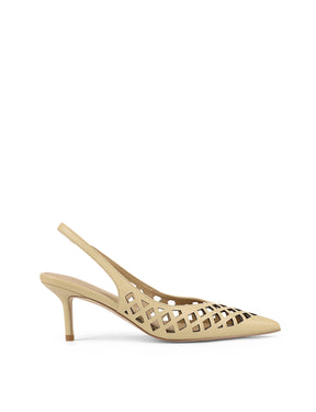 Women's custard butter yellow slingback kitten heel laser cut upper, pointed toe, elastic slingback