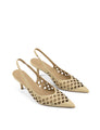 Women's custard butter yellow slingback kitten heel laser cut upper, pointed toe, elastic slingback