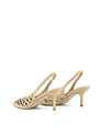 Women's custard butter yellow slingback kitten heel laser cut upper, pointed toe, elastic slingback