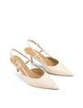 Women's cream white leather slingback stiletto heel with buckle fastening and pointed toe
