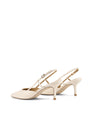Women's cream white leather slingback stiletto heel with buckle fastening and pointed toe