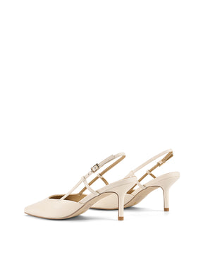 Women's cream white leather slingback stiletto heel with buckle fastening and pointed toe