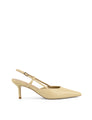 Women's custard yellow leather slingback stiletto heel with buckle fastening and pointed toe